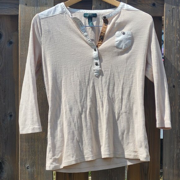 LRL Ralph Lauren Jeans Co. Cream 3/4 Sleeve Tee Henley Women's Medium - Picture 1 of 4